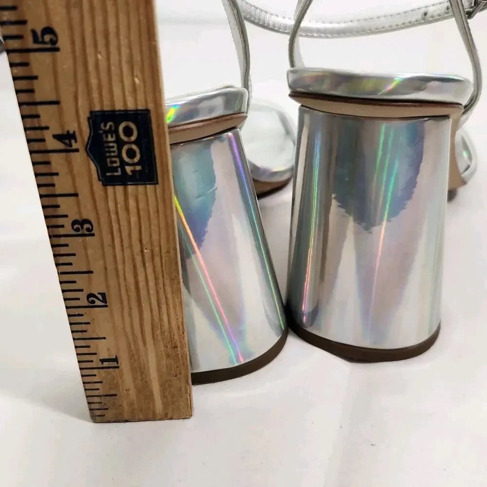 Sam Edelman Y2k Chunky Heels 8.5 Strappy Block Silver Holographic Prom Hoco